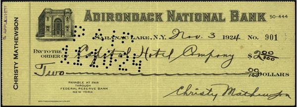 - Awesome Christy Mathewson Signed Bank Check.