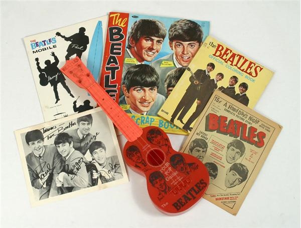 - Beatles Toy Guitar & Scrap Book Lot (5)
