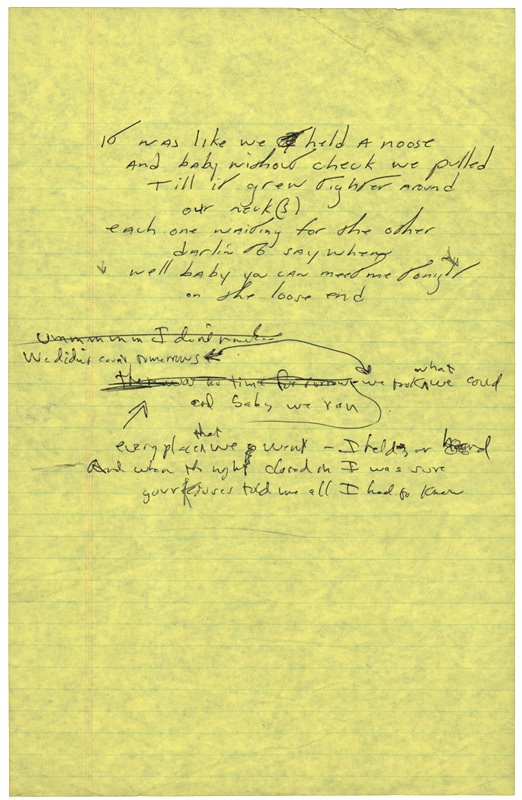 - Bruce Springsteen "Loose Ends" Handwritten Lyric