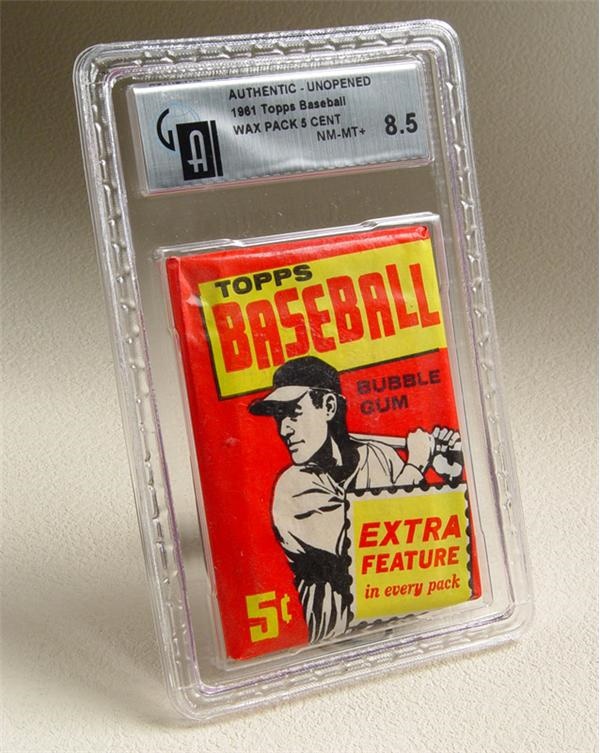 Unopened Cards - 1961 Topps Baseball Unopened Wax Pack GAI 8.5