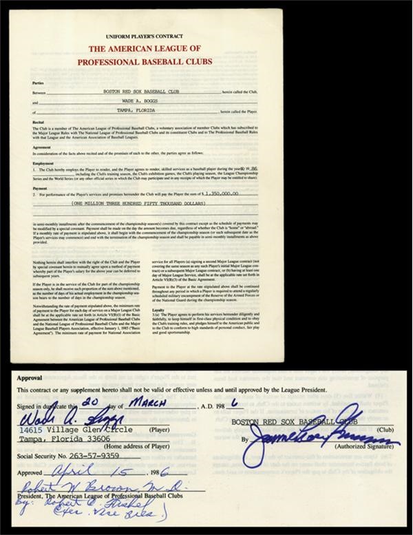 - Wade Boggs 1986 Red Sox Player Contract