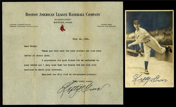 - Lefty Grove 1936 Vintage Signed Red Sox Letter and Signed George Burke Photo 4 x 6"