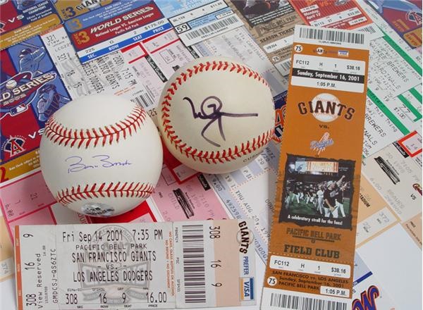 - Bonds & McGwire Single Signed Baseballs and HR Tickets Collection