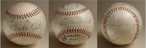 - October 1927 Babe Ruth, Lou Gehrig Signed American League Baseball
