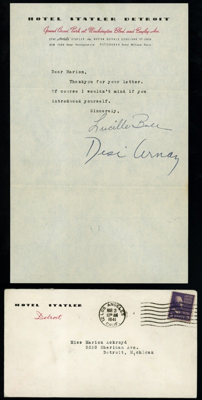- 1941 Lucille Ball and Desi Arnaz Signed Letter