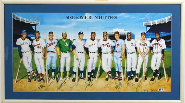 - 500 Home Run Ron Lewis Signed Poster with Home Run Totals