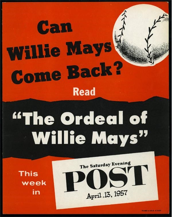 - 1957 Willie Mays Saturday Evening Post Advertising Sign