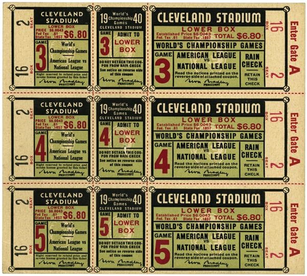 - 1940 Cleveland Indians Phantom World Series Tickets (3)