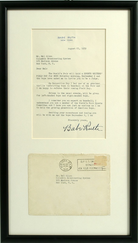 - Babe Ruth Signed World's Fair Letter to Mel Allen