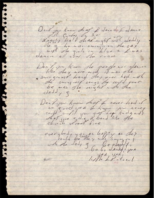 - Bruce Springsteen Quarter to Three Handwritten Lyric