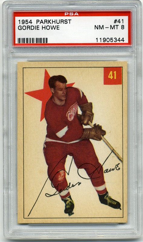 Hockey Cards - 1954 Parkhurst #41 Gordie Howe PSA 8