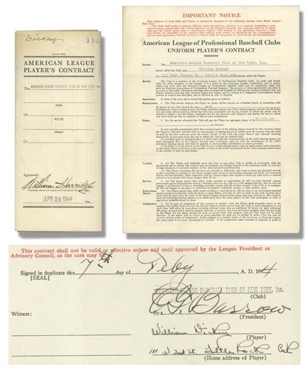 - 1944 Bill Dickey Signed Player Contract