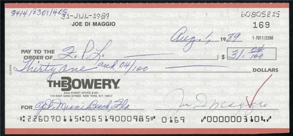 - Joe DiMaggio Signed Check