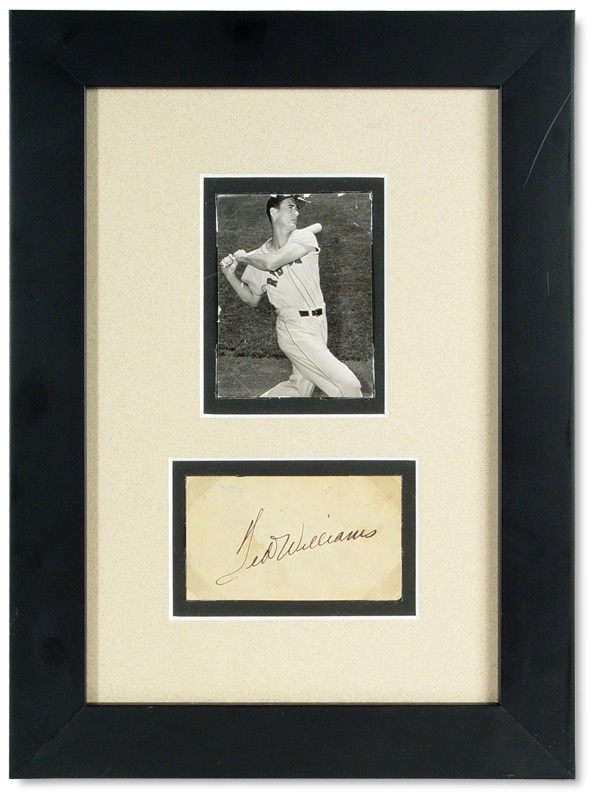 - Original Vintage Framed Ted Williams Photo & Signature Cut-Out