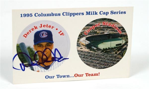 - 1995 Derek Jeter Autographed Clipper Milk Cap Card