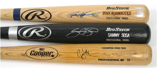 - Autographed Bat Lot: Sammy Sosa; Ivan Rodriguez & Juan Gonzalez