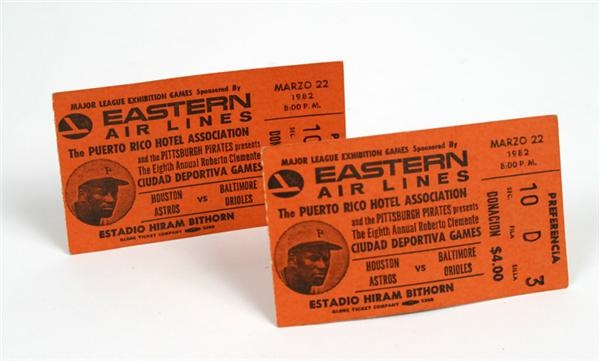 - 1982 Roberto Clemente Eastern Airlines Exhibition Game Ticket Stubs(2)
