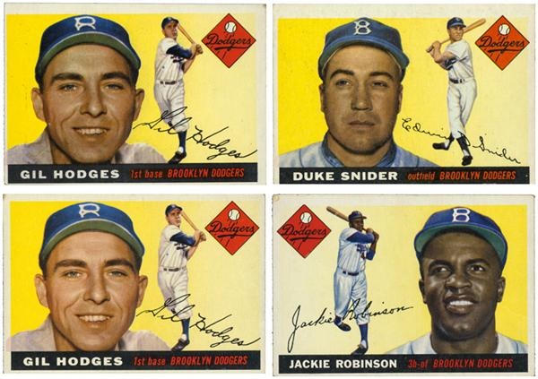 - Lot of 4 1955 topps Brooklyn Dodgers With Robinson, Snider and Hodges (2x)