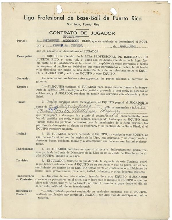 - Pedro Cepeda 1945/1946 Mayaguez Contract