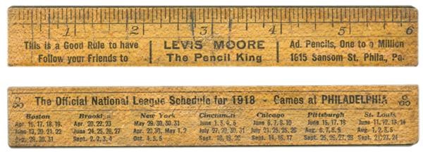 - 1918 Philadelphia Phillies Advertising Ruler with Schedule