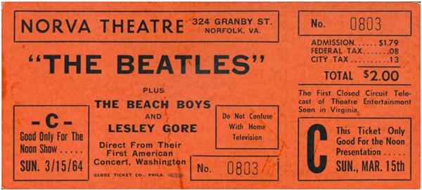 - Beatles 1964 Full Closed Circuit TV Ticket