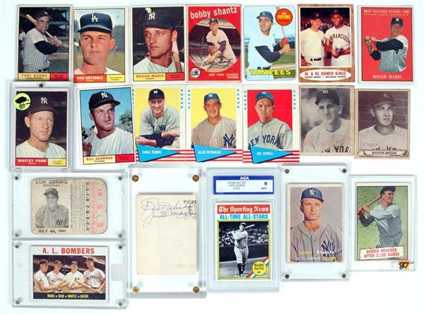- Assorted NY Yankees Card Collection & Joe DiMaggio Signed Softball