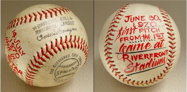 - First Game Used Baseball from Riverfront Stadium