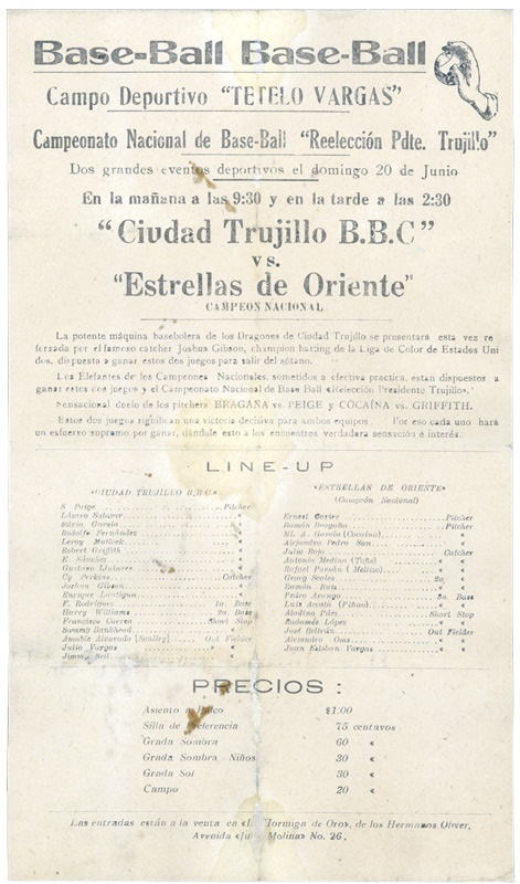 - 1937 Ciudad Trujillo Broadside with Josh Gibson - The Greatest Team Ever?