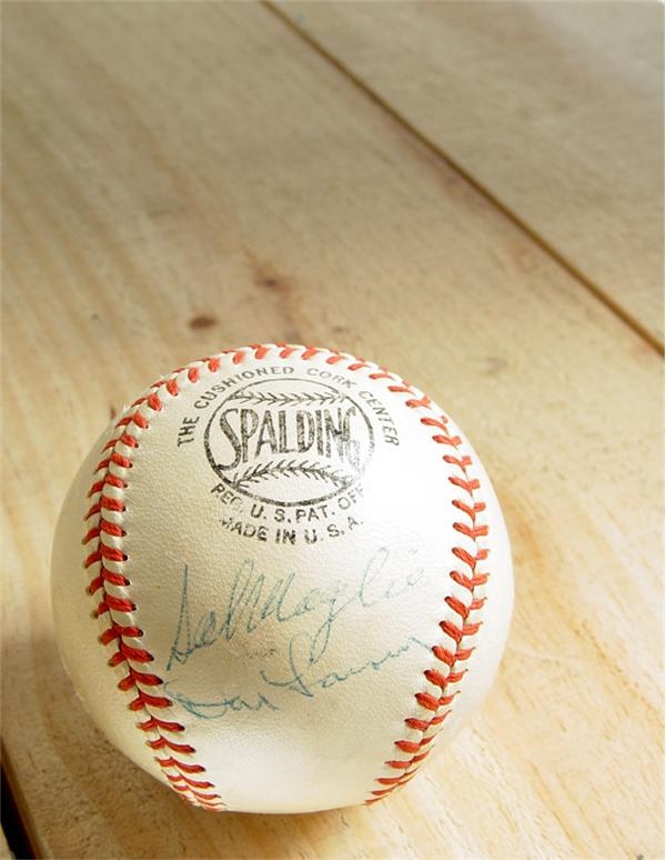 - 1956 Game Used Baseball from Don Larsen's Perfect Game Signed by Larsen and Maglie Right After The Game