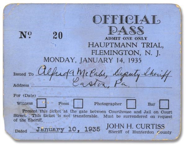 - Lindbergh Kidnapping Official Trial Pass (Hauptmann Trial)