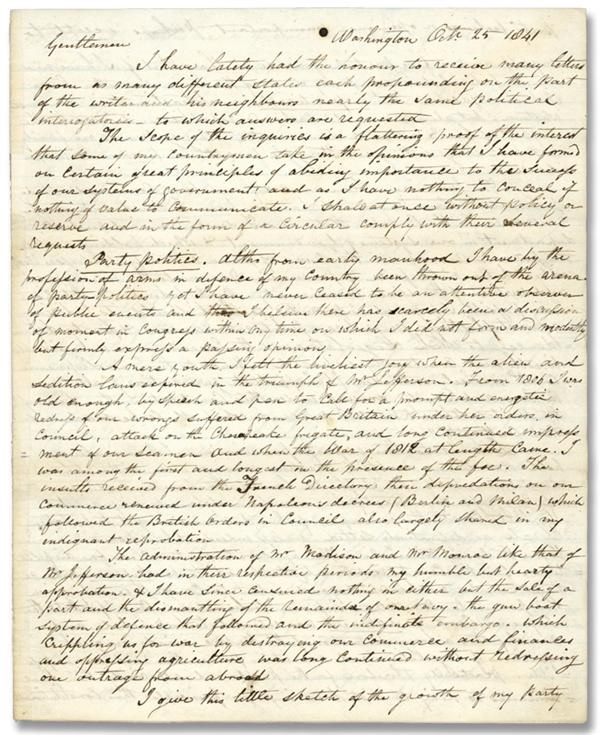 The Finest General Winfield Scott Letter Extant (1841)