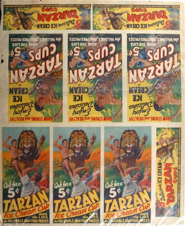 - 1934 Uncut Sheet of Tarzan Ice Cream Signs