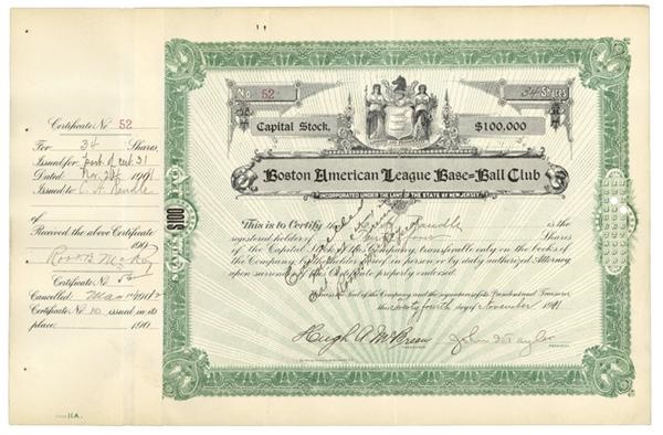 - 1901 Boston Red Sox Stock Certificate
