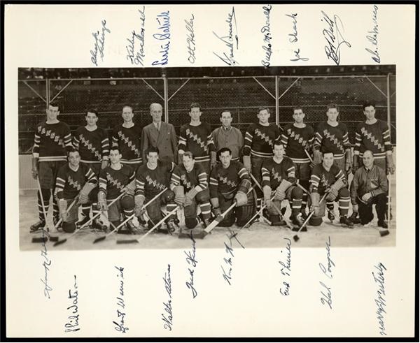 - 1944-45 NY Rangers Team Signed Photo With Original Neg