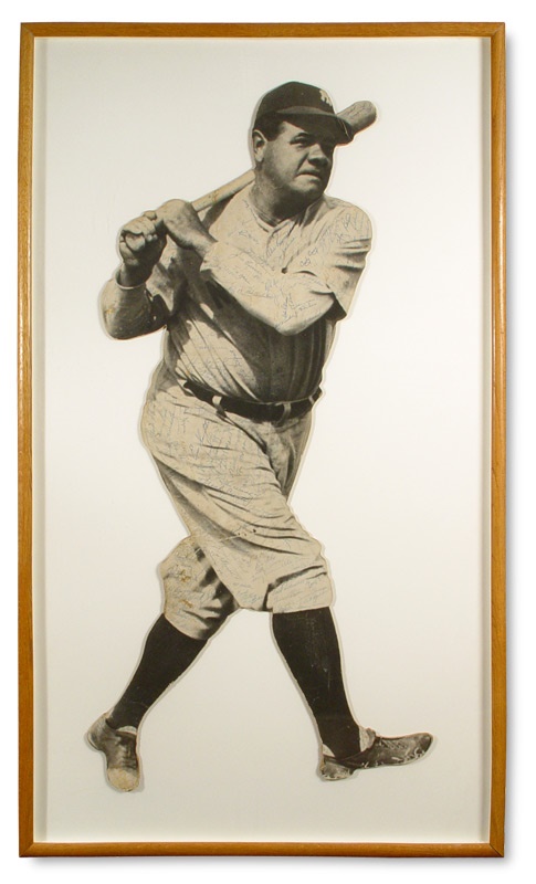 NY Yankees, Giants & Mets - Babe Ruth Lifesize Diecut Vintage Signed by 200+ Big Leaguers from the Lefty Gomez Estate