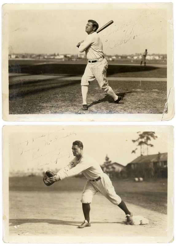 Matched Pair of 1920's Lou Gehrig & Babe Ruth Signed Photographs