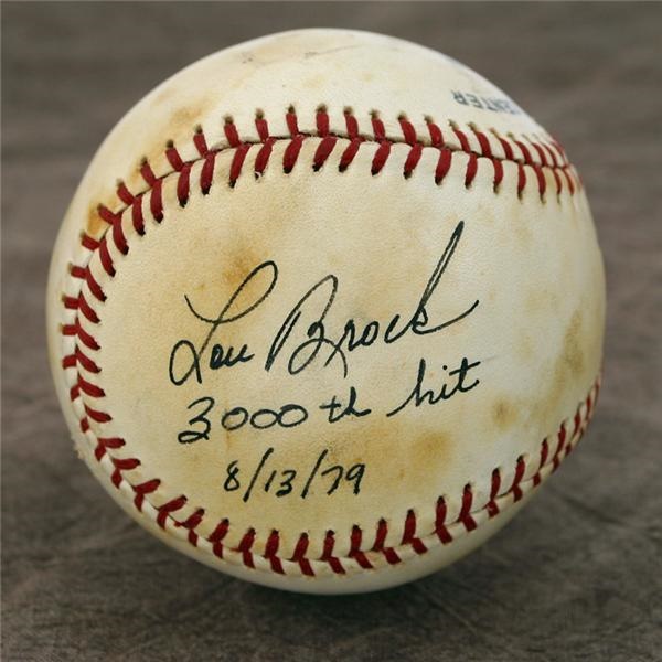 - 1979 Lou Brock 3,000th Hit Game Used and Signed Baseball