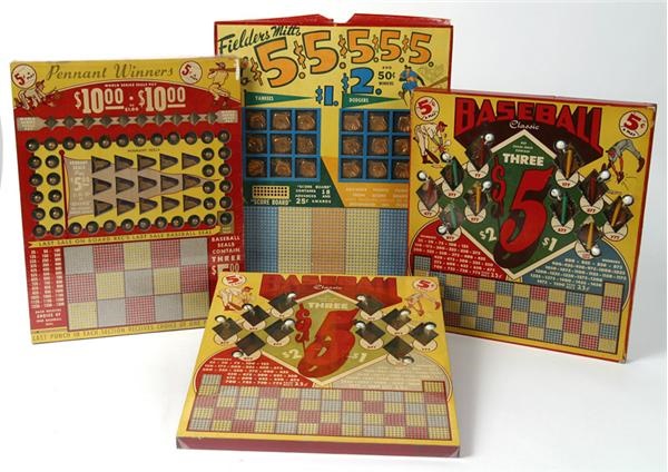 - 1950s Baseball Punchboards with Keychains and Charms (4)
