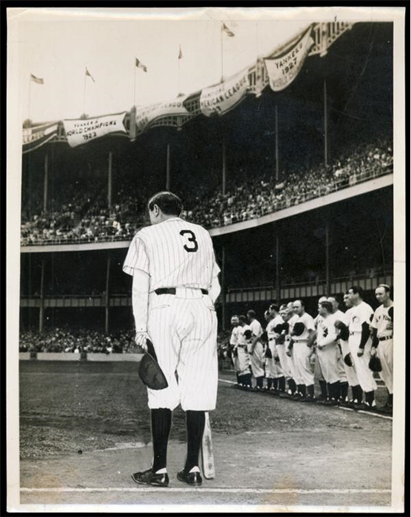 - 1948 Photo of "The Babe Bows Out" by Nat Fein