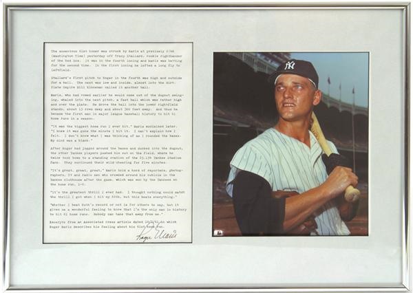 Mantle and Maris - Roger Maris Signed Photo/Document