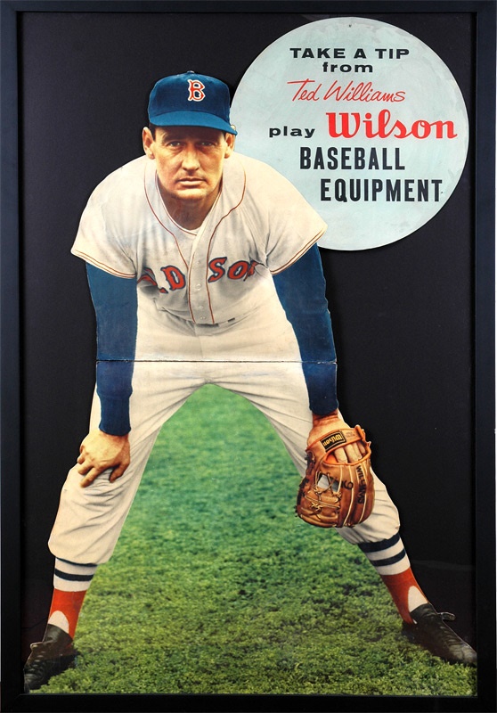 - 1950’s Ted Williams Wilson Glove Cardboard Standee 
Rare 1950’s Ted Williams Wilson Glove Cardboard Standee with "Take  A Tip" Advertising