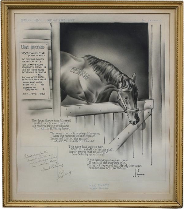 - Lou Gehrig Ends Streak "Iron Horse" Signed Original Artwork by Lanning