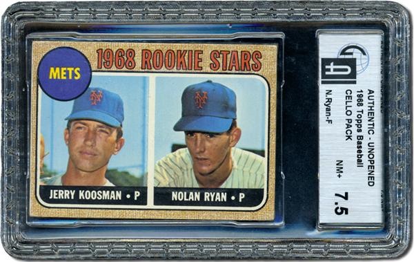 Unopened Cards - 1968 Topps Cello Pack With Nolan Ryan Rookie On Top GAI 7.5