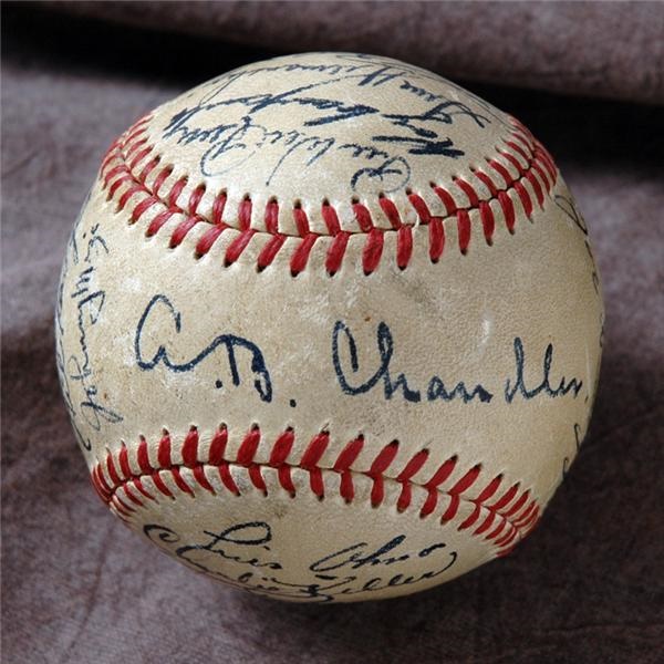 - 1949 Yankees/Dodgers Signed Baseball with Cobb