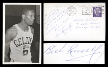 - Bill Russell Twice Signed Postcard & Letter