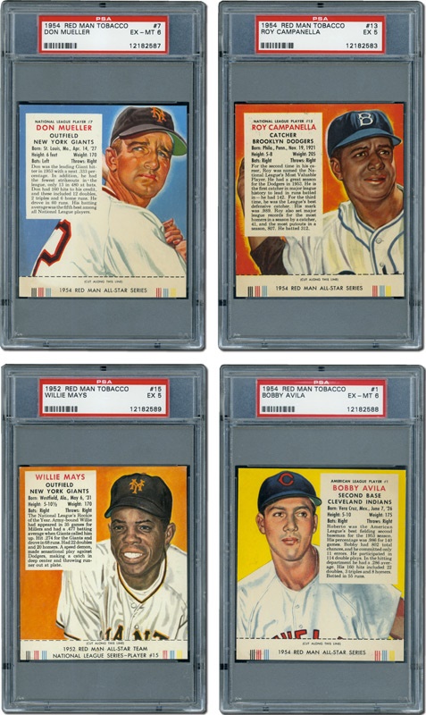 - 1952-55 Red Man Baseball Collection (211) With Tabs Including (8) PSA Graded