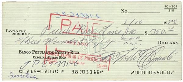 - Roberto Clemente Signed Check