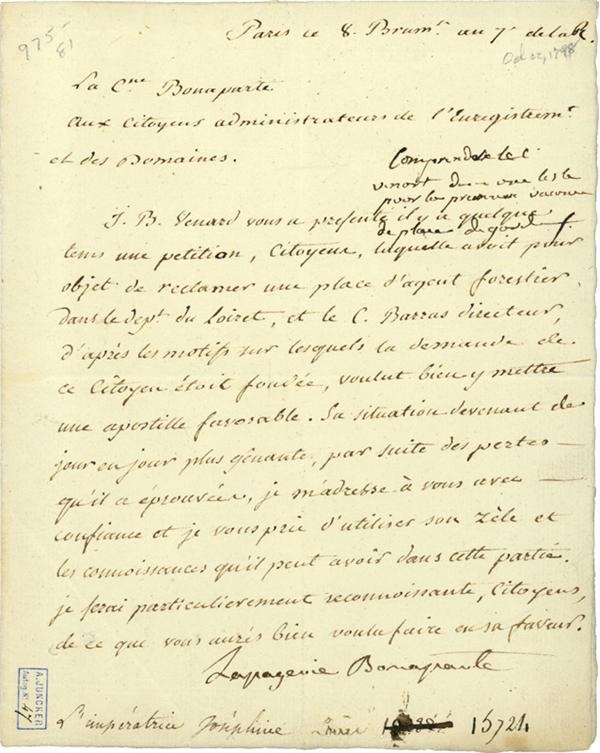 - Josephine Bonaparte Manuscript Letter