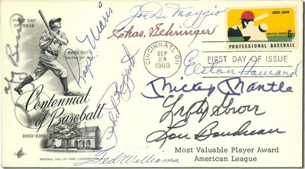- New York Yankees Signed Photos and First-Day Cover with Mantle and Maris and Other MVP's