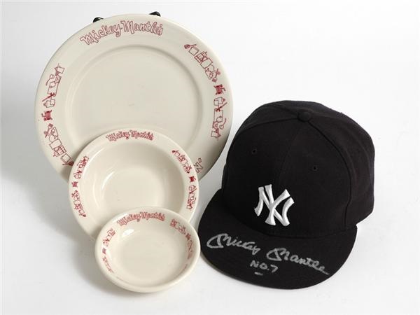 - Mickey Mantle Signed Hat and Three Items from Mickey's Country Cookin'